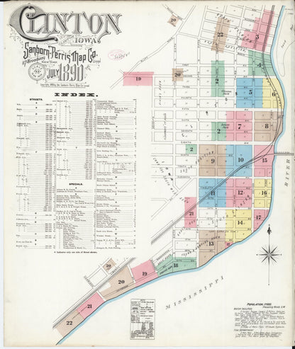 Sanborn Fire Insurance Map from Clinton, Clinton County, Iowa (1890), Sheet #0001 - Historic Sanborn Fire Insurance Map Print