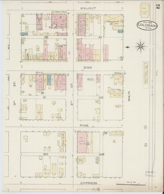 Sanborn Fire Insurance Map from Colorado, Mitchell County, Texas (1886), Sheet #0002 - Historic Sanborn Fire Insurance Map Print, vintage old map wall art, antique decor, genealogy gift, Colorado Colorado map