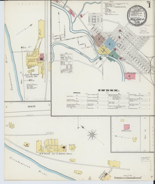 Sanborn Fire Insurance Map from Midland, Midland County, Michigan (1893), Sheet #0001 - Historic Sanborn Fire Insurance Map Print, vintage old map wall art, antique decor, genealogy gift, Michigan Michigan map