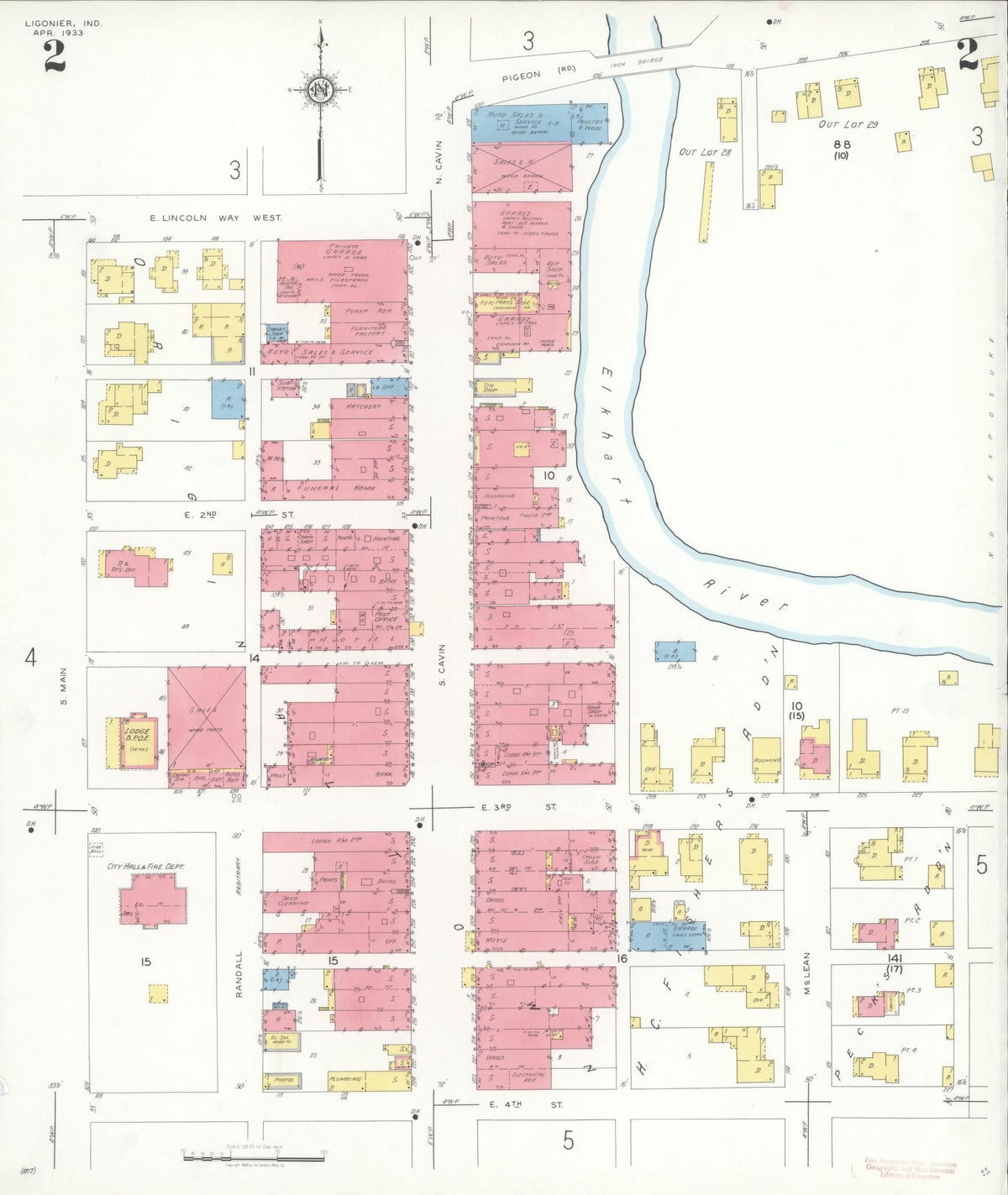 Sanborn Fire Insurance Map from Ligonier, Noble County, Indiana (1933), Sheet #0002 - Historic Sanborn Fire Insurance Map Print, vintage old map wall art, antique decor, genealogy gift, Indiana Indiana map