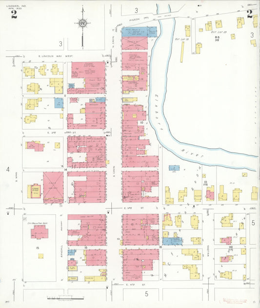Sanborn Fire Insurance Map from Ligonier, Noble County, Indiana (1933), Sheet #0002 - Historic Sanborn Fire Insurance Map Print, vintage old map wall art, antique decor, genealogy gift, Indiana Indiana map
