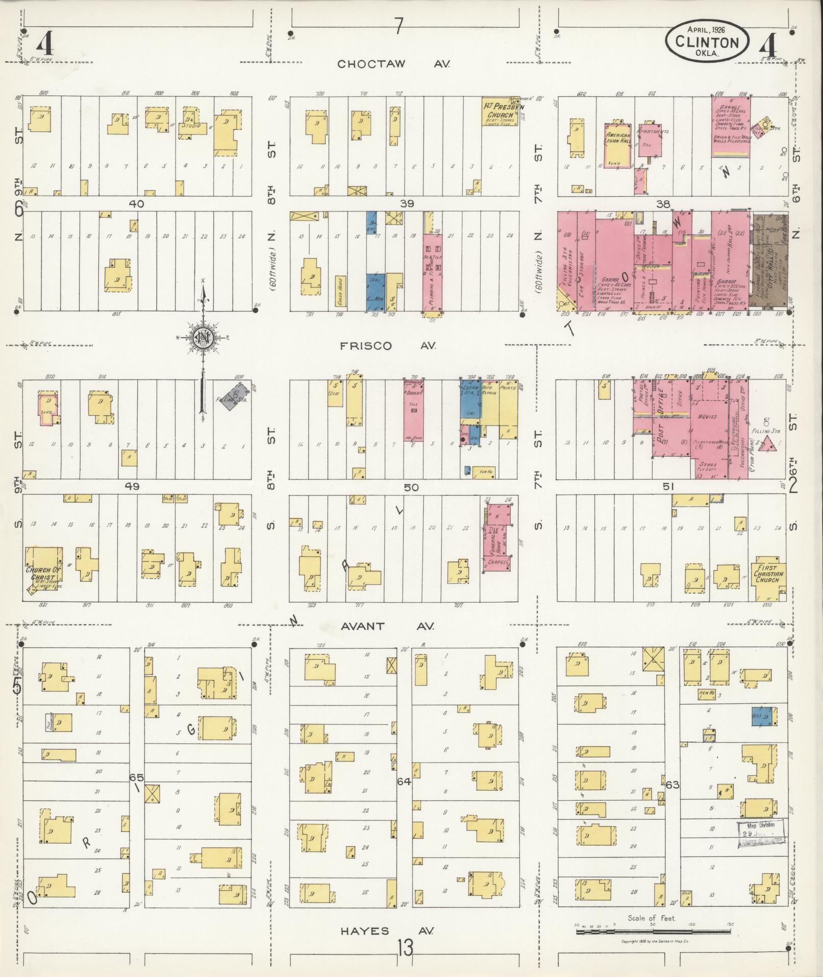 Sanborn Fire Insurance Map from Clinton, Custer County, Oklahoma (1926), Sheet #0004 - Complete Map Set gallery image, historic Sanborn map, vintage wall art, Oklahoma Oklahoma