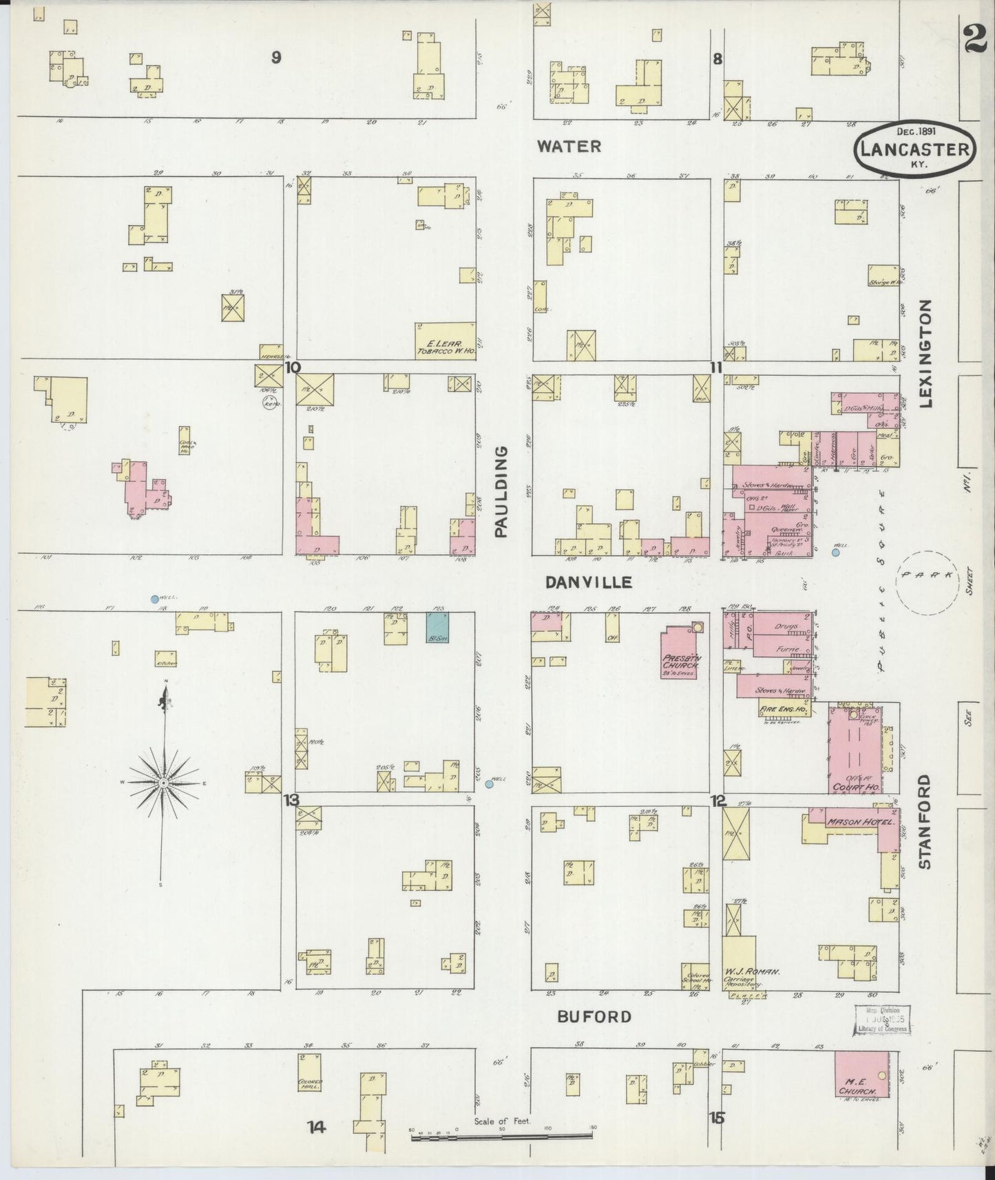 Sanborn Fire Insurance Map from Lancaster, Garrard County, Kentucky (1891), Sheet #0002 - Historic Sanborn Fire Insurance Map Print, vintage old map wall art, antique decor, genealogy gift, Kentucky Kentucky map