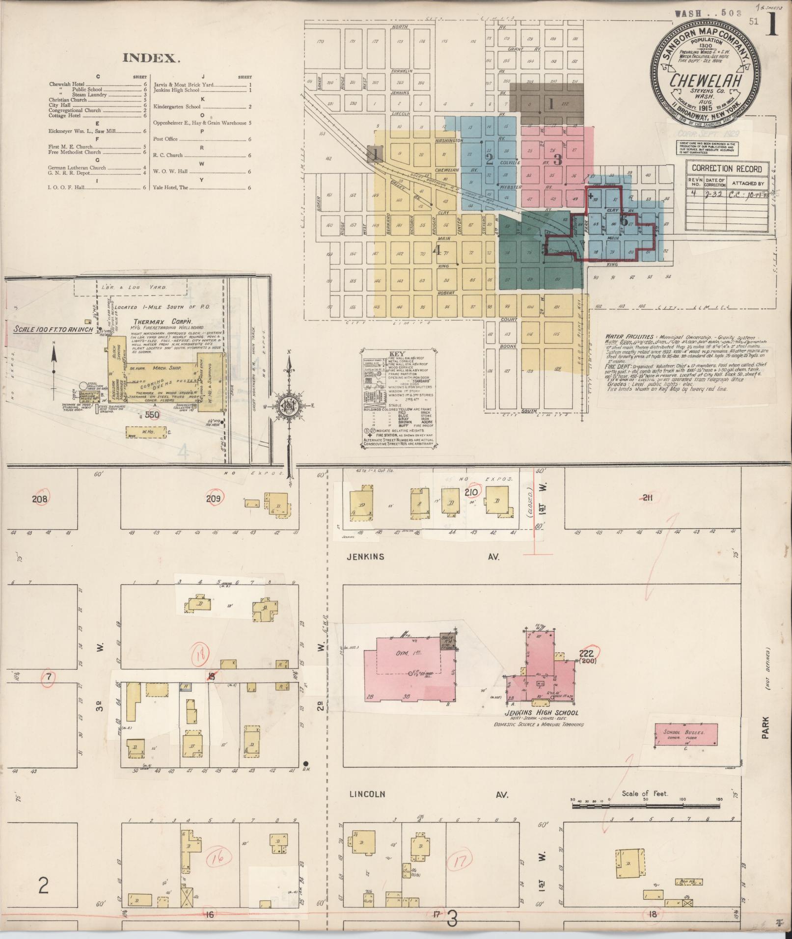 Sanborn Fire Insurance Map from Chewelah, Stevens County, Washington (1932), Sheet #0001 - Complete Map Set gallery image, historic Sanborn map, vintage wall art, Washington Washington