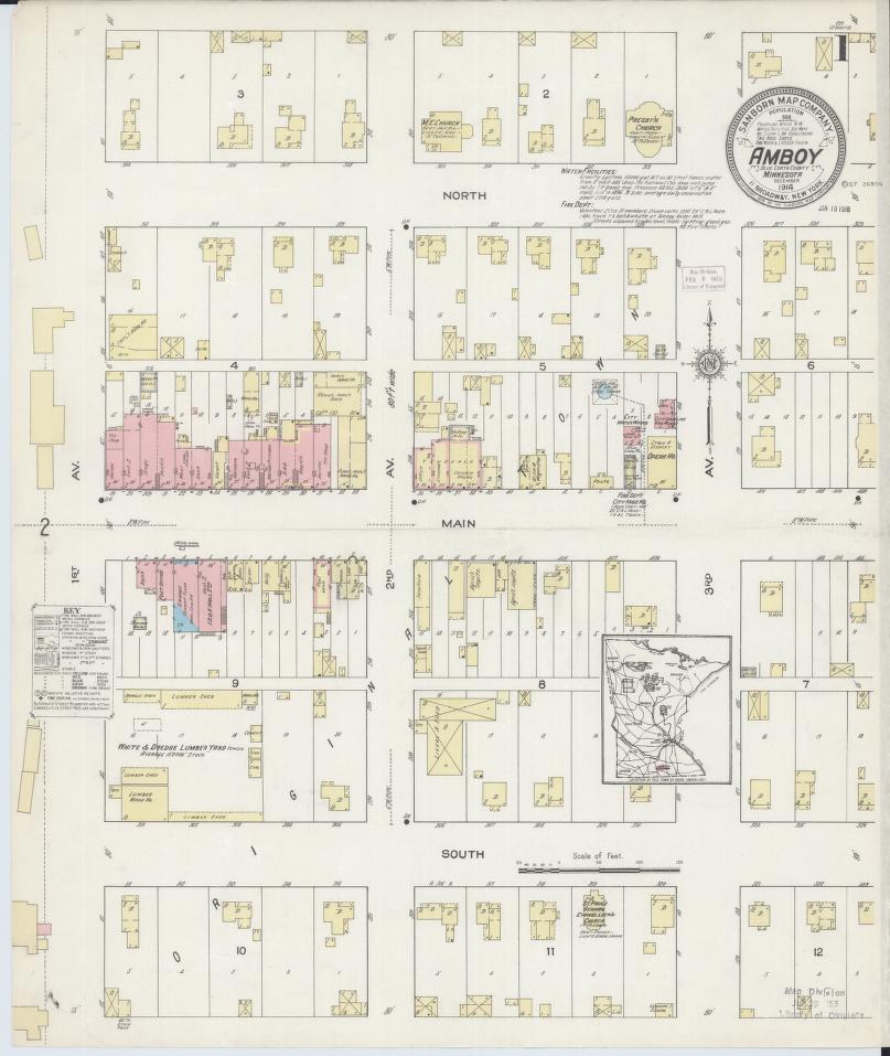 Sanborn Fire Insurance Map from Amboy, Blue Earth County, Minnesota. (1914) – Map View