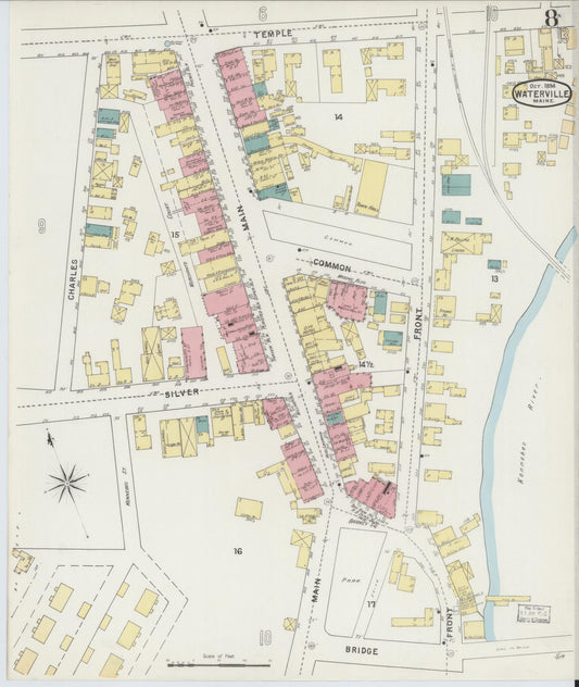 Sanborn Fire Insurance Map from Waterville, Kennebec County, Maine (1894), Sheet #0008 - Historic Sanborn Fire Insurance Map Print, vintage old map wall art, antique decor, genealogy gift, Maine Maine map