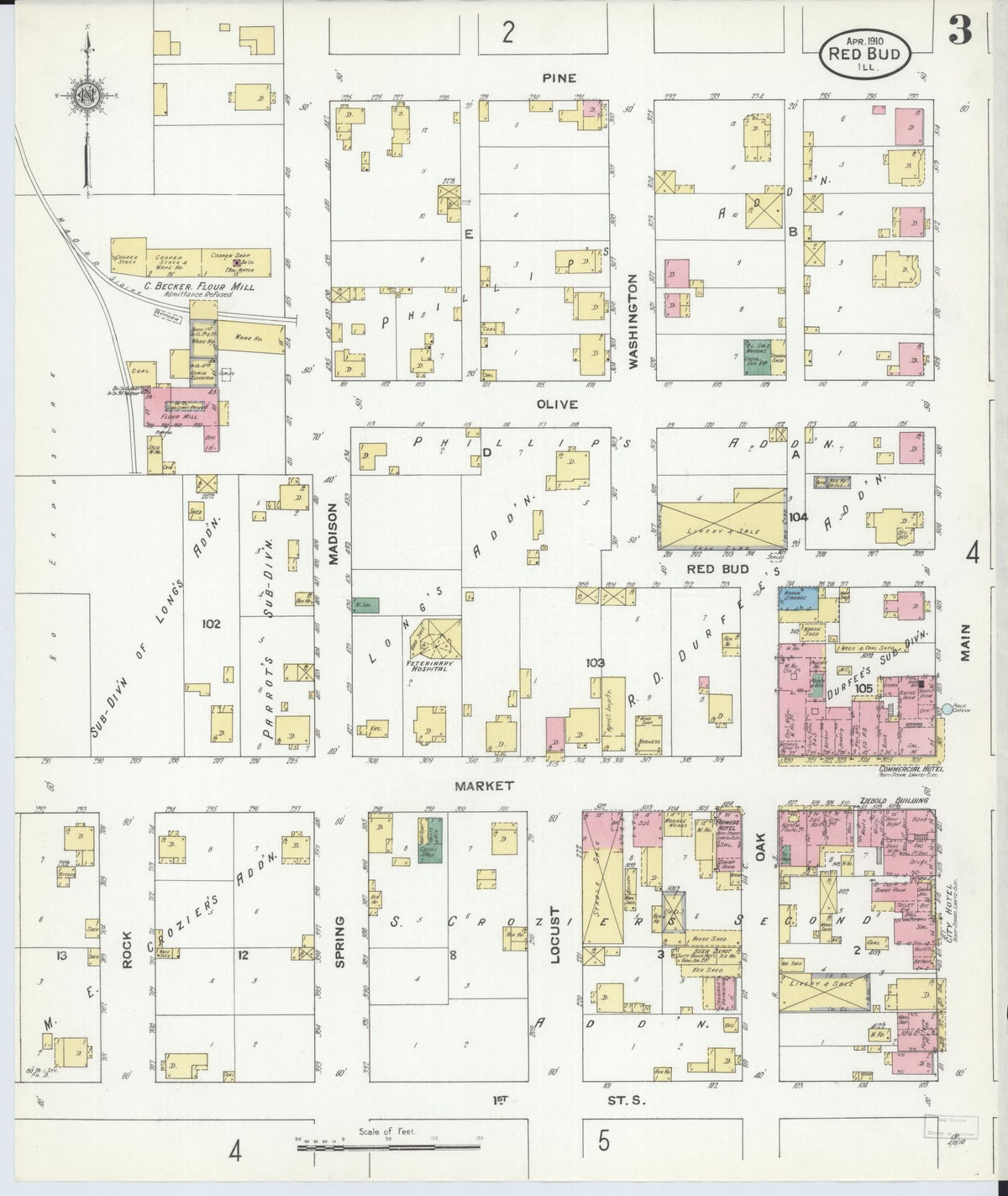 Sanborn Fire Insurance Map from Red Bud, Randolph County, Illinois (1910), Sheet #0003 - Complete Map Set gallery image, historic Sanborn map, vintage wall art, Illinois Illinois