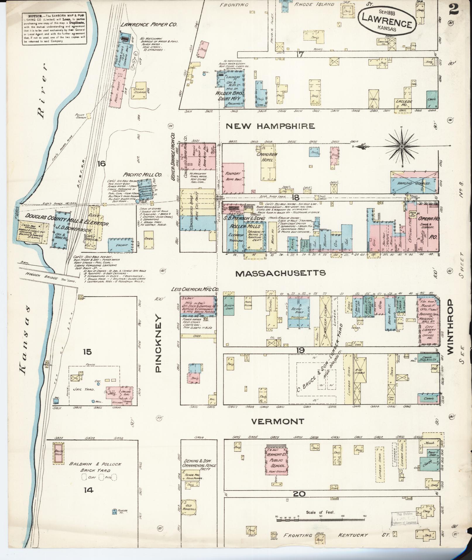 Sanborn Fire Insurance Map from Lawrence, Douglas County, Kansas (1883), Sheet #0002 - Complete Map Set gallery image, historic Sanborn map, vintage wall art, Kansas Kansas