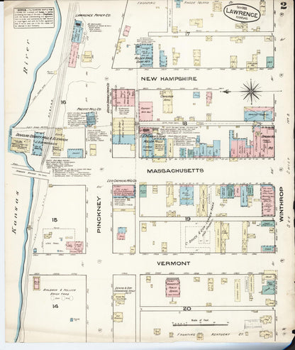 Sanborn Fire Insurance Map from Lawrence, Douglas County, Kansas (1883), Sheet #0002 - Complete Map Set gallery image, historic Sanborn map, vintage wall art, Kansas Kansas