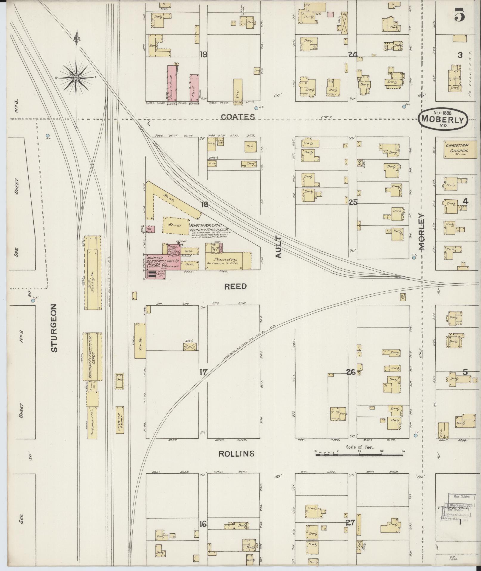 Sanborn Fire Insurance Map from Moberly, Randolph County, Missouri (1888), Sheet #0005 - Complete Map Set gallery image, historic Sanborn map, vintage wall art, Missouri Missouri