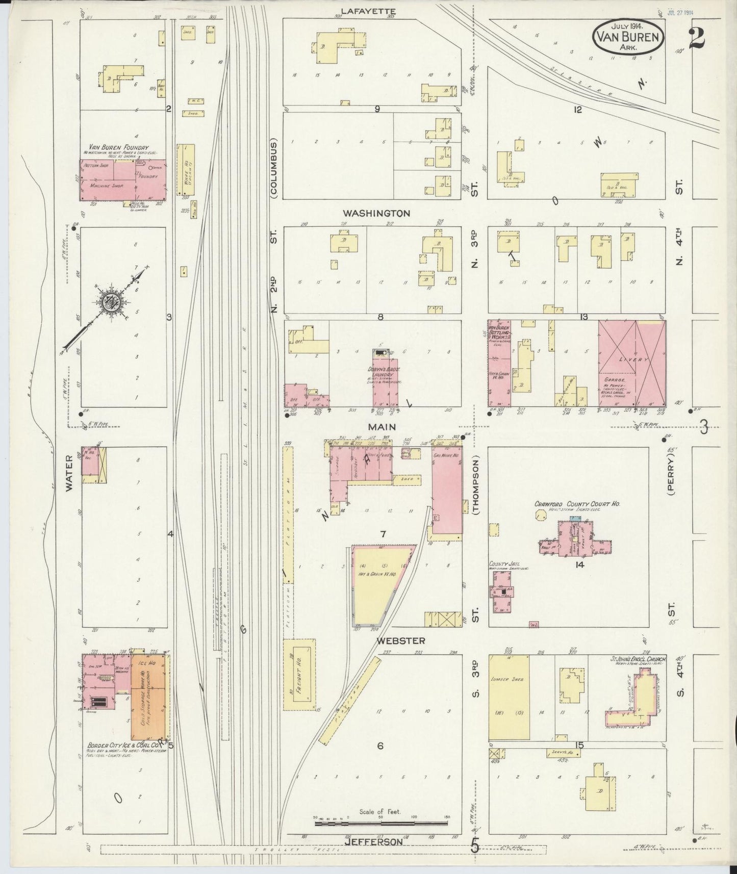 Sanborn Fire Insurance Map from Van Buren, Crawford County, Arkansas (1914), Sheet #0002 - Complete Map Set gallery image, historic Sanborn map, vintage wall art, Arkansas Arkansas