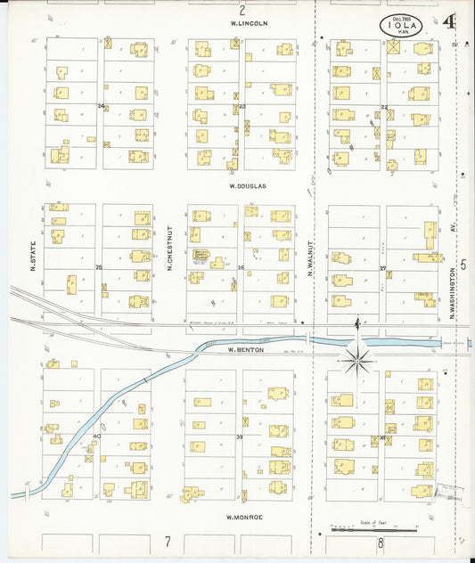 Sanborn Fire Insurance Map from Iola, Allen County, Kansas (1905), Sheet #0004 - Historic Sanborn Fire Insurance Map Print, vintage old map wall art, antique decor, genealogy gift, Kansas Kansas map