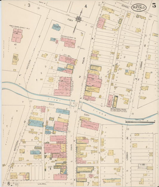 Sanborn Fire Insurance Map from Buffalo, Johnson County, Wyoming (1912), Sheet #0005 - Historic Sanborn Fire Insurance Map Print, vintage old map wall art, antique decor, genealogy gift, Wyoming Wyoming map