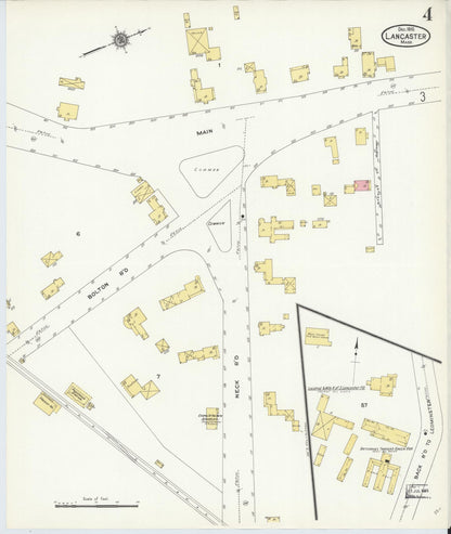 Sanborn Fire Insurance Map from Lancaster, Worcester County, Massachusetts (1910), Sheet #0004 - Historic Sanborn Fire Insurance Map Print, vintage old map wall art, antique decor, genealogy gift, Massachusetts Massachusetts map