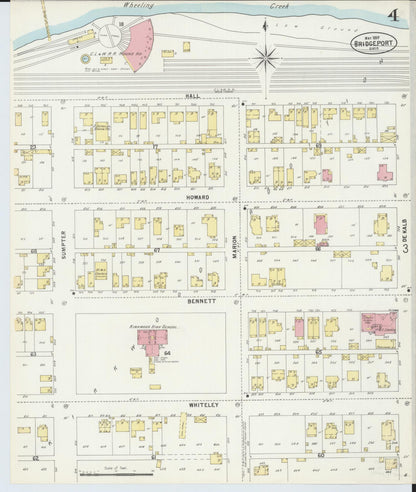 Sanborn Fire Insurance Map from Bridgeport, Belmont County, Ohio (1897), Sheet #0004 - Complete Map Set gallery image, historic Sanborn map, vintage wall art, Ohio Ohio