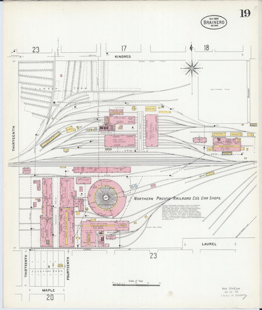 Sanborn Fire Insurance Map from Brainerd, Crow Wing County, Minnesota (1907), Sheet #0019 - Historic Sanborn Fire Insurance Map Print, vintage old map wall art, antique decor, genealogy gift, Minnesota Minnesota map