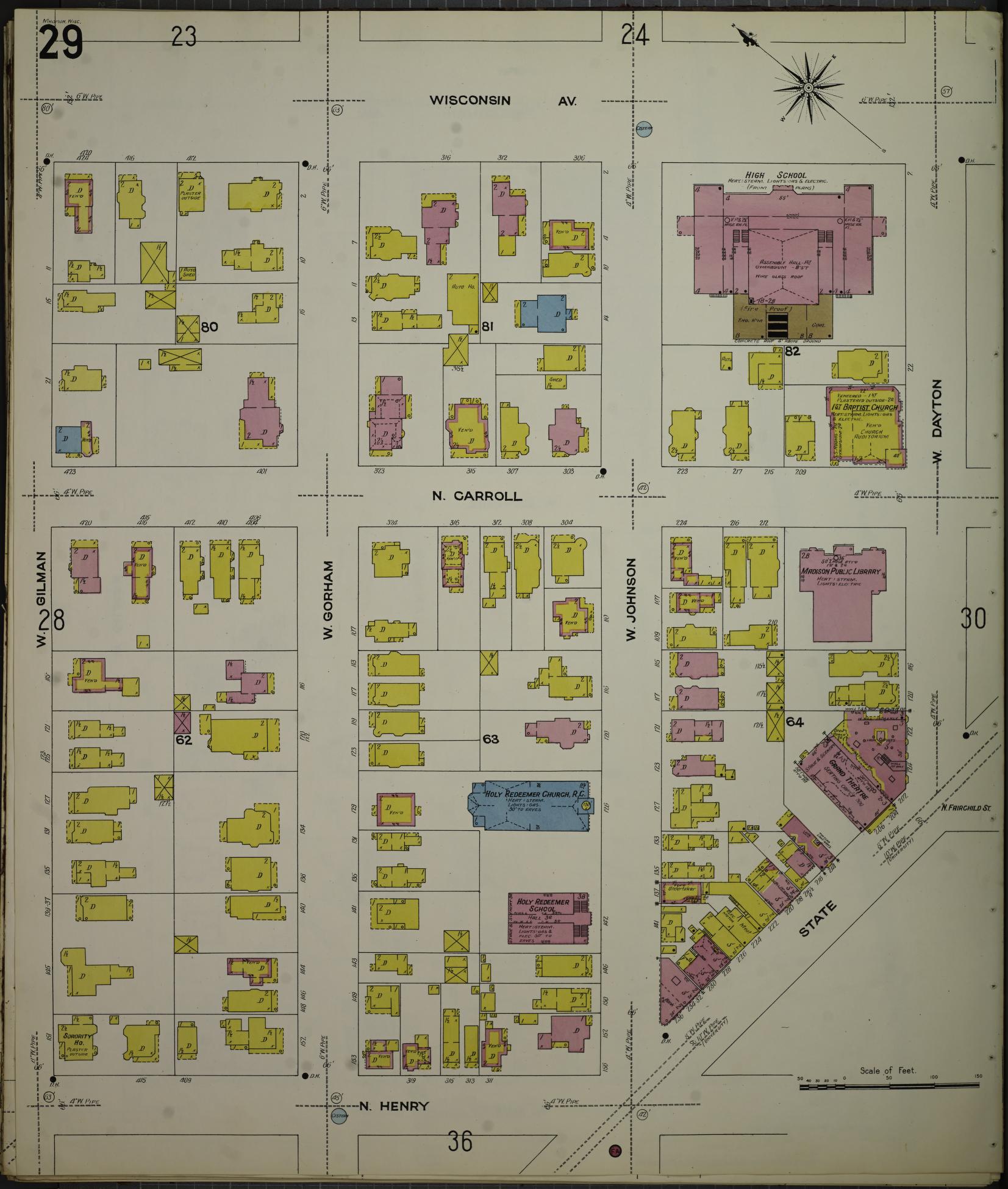 Sanborn Fire Insurance Map from Madison, Dane County, Wisconsin (1908), Sheet #0029 - Historic Sanborn Fire Insurance Map Print, vintage old map wall art, antique decor, genealogy gift, Wisconsin Wisconsin map