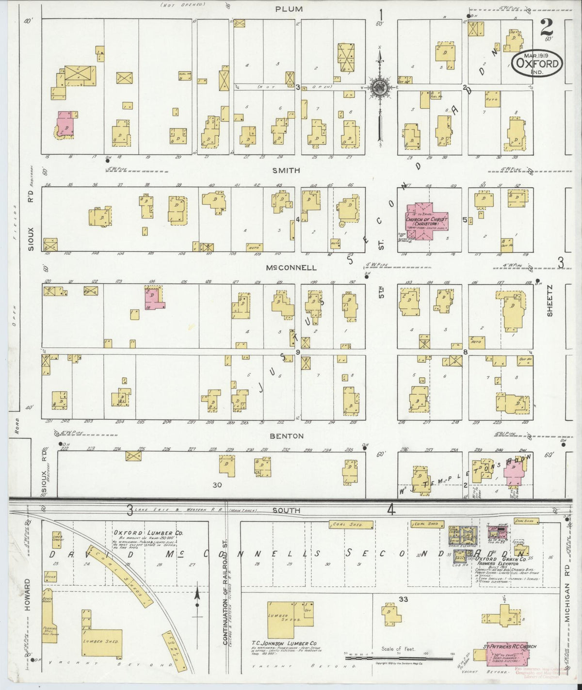 Sanborn Fire Insurance Map from Oxford, Benton County, Indiana (1919), Sheet #0002 - Historic Sanborn Fire Insurance Map Print, vintage old map wall art, antique decor, genealogy gift, Indiana Indiana map