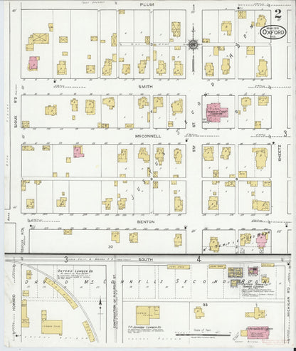 Sanborn Fire Insurance Map from Oxford, Benton County, Indiana (1919), Sheet #0002 - Historic Sanborn Fire Insurance Map Print, vintage old map wall art, antique decor, genealogy gift, Indiana Indiana map
