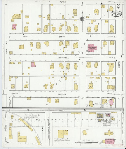 Sanborn Fire Insurance Map from Oxford, Benton County, Indiana (1919), Sheet #0002 - Historic Sanborn Fire Insurance Map Print, vintage old map wall art, antique decor, genealogy gift, Indiana Indiana map