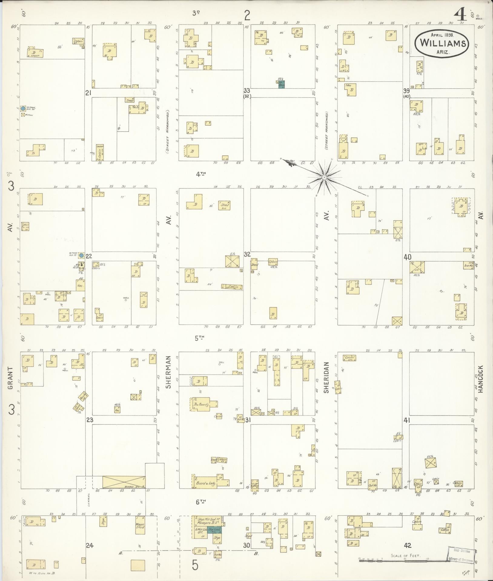 Sanborn Fire Insurance Map from Williams, Coconino County, Arizona (1898), Sheet #0004 - Complete Map Set gallery image, historic Sanborn map, vintage wall art, Arizona Arizona