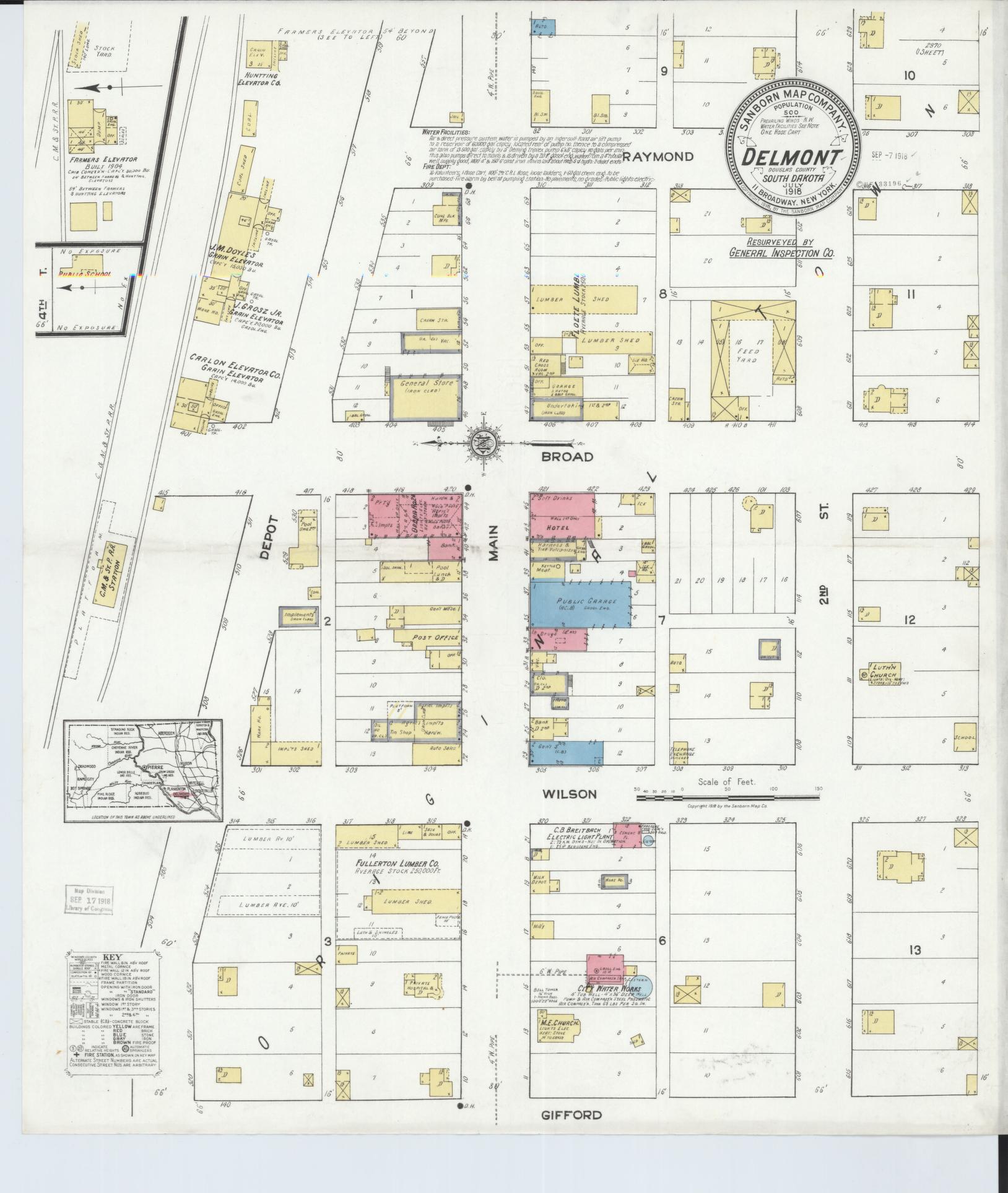 Sanborn Fire Insurance Map from Delmont, Douglas County, South Dakota (1918), Sheet #0001 - Historic Sanborn Fire Insurance Map Print, vintage old map wall art, antique decor, genealogy gift, South Dakota South Dakota map