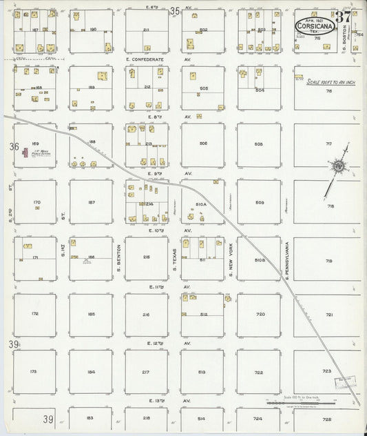 Sanborn Fire Insurance Map from Corsicana, Navarro County, Texas (1921), Sheet #0037 - Historic Sanborn Fire Insurance Map Print, vintage old map wall art, antique decor, genealogy gift, Texas Texas map