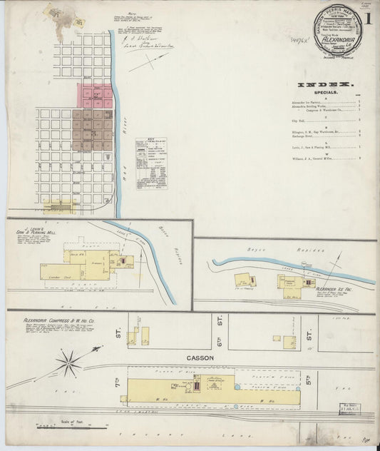 Sanborn Fire Insurance Map from Alexandria, Rapides Parish, Louisiana (1892), Sheet #0001 - Complete Map Set gallery image, historic Sanborn map, vintage wall art, Louisiana Louisiana