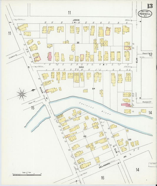 Sanborn Fire Insurance Map from Hornell, Steuben County, New York (1909), Sheet #0013 - Historic Sanborn Fire Insurance Map Print, vintage old map wall art, antique decor, genealogy gift, New York New York map