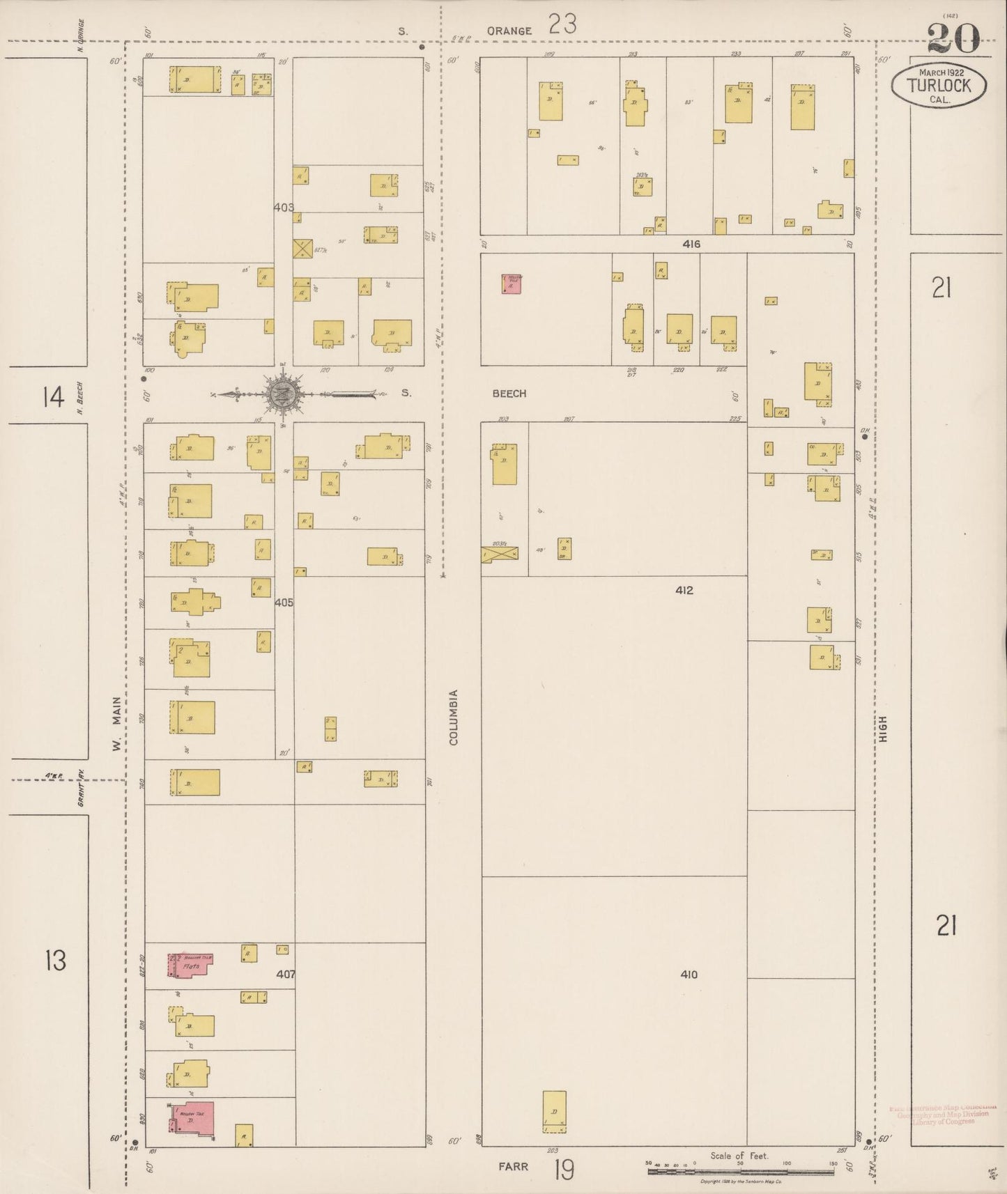 Sanborn Fire Insurance Map from Turlock, Stanislaus County, California (1922), Sheet #0020 - Complete Map Set gallery image, historic Sanborn map, vintage wall art, California California