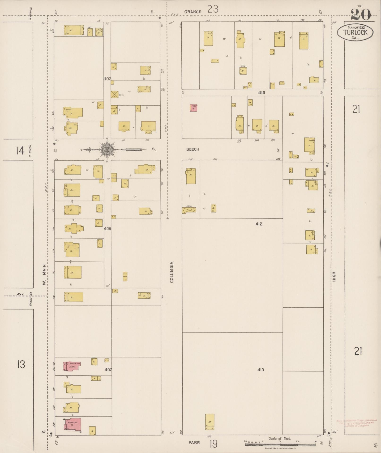 Sanborn Fire Insurance Map from Turlock, Stanislaus County, California (1922), Sheet #0020 - Complete Map Set gallery image, historic Sanborn map, vintage wall art, California California