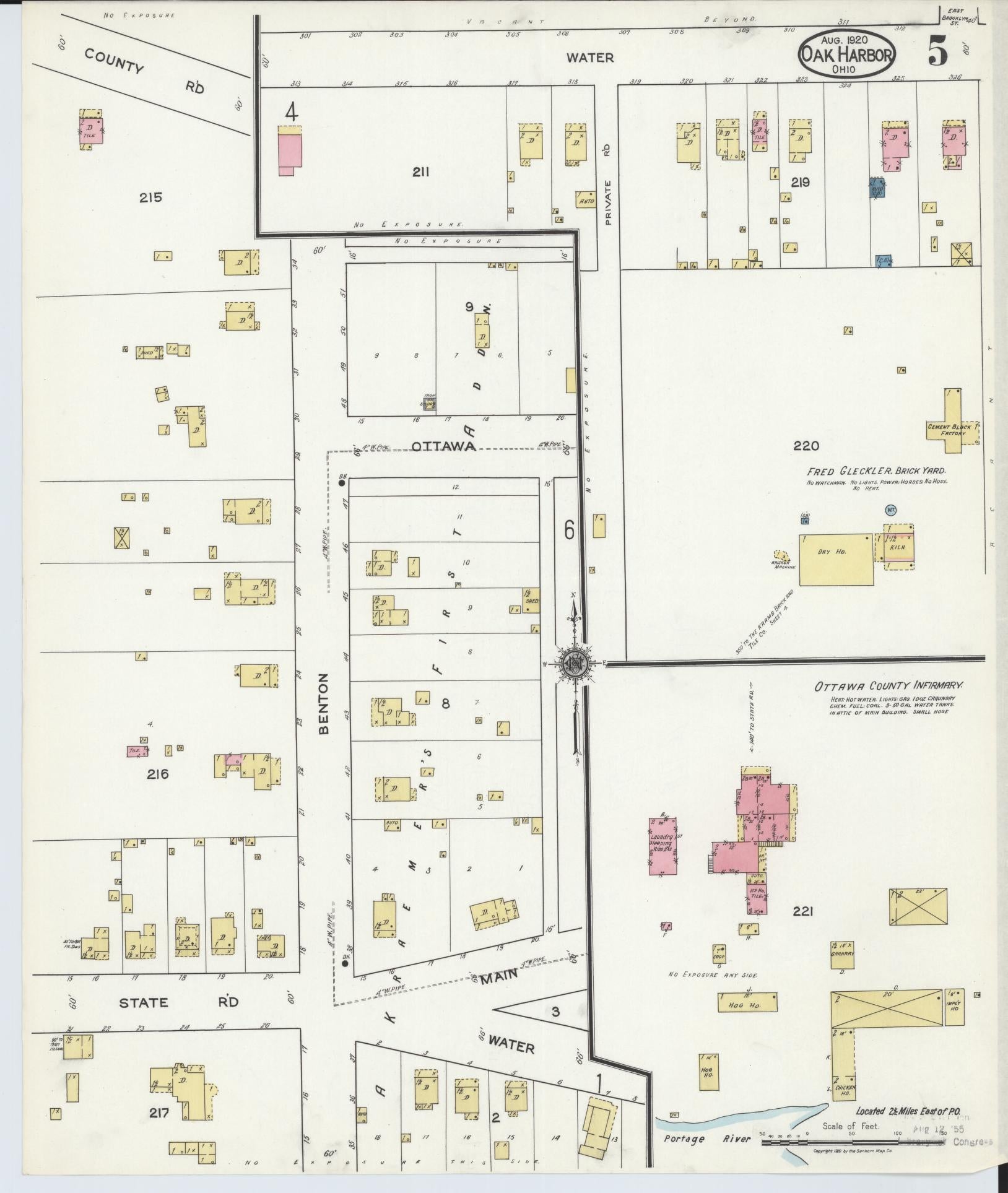 Sanborn Fire Insurance Map from Oak Harbor, Ottawa County, Ohio (1920), Sheet #0005 - Historic Sanborn Fire Insurance Map Print, vintage old map wall art, antique decor, genealogy gift, Ohio Ohio map
