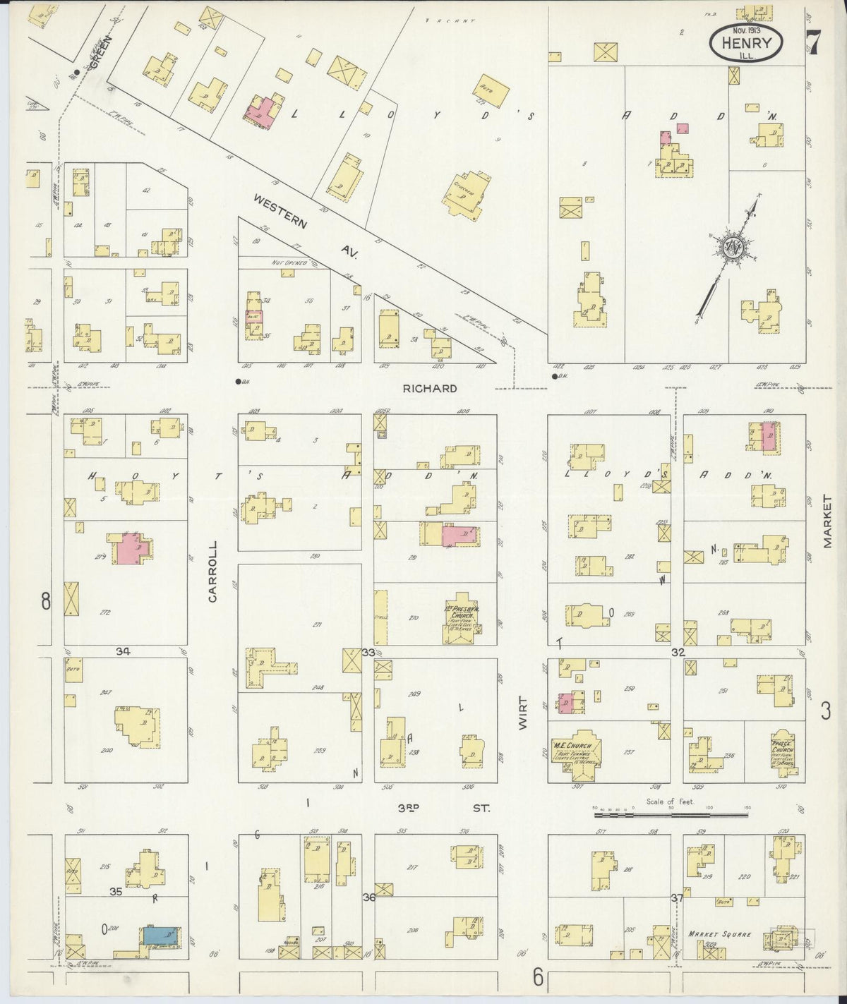 Sanborn Fire Insurance Map from Henry, Marshall County, Illinois (1913), Sheet #0007 - Complete Map Set gallery image, historic Sanborn map, vintage wall art, Illinois Illinois