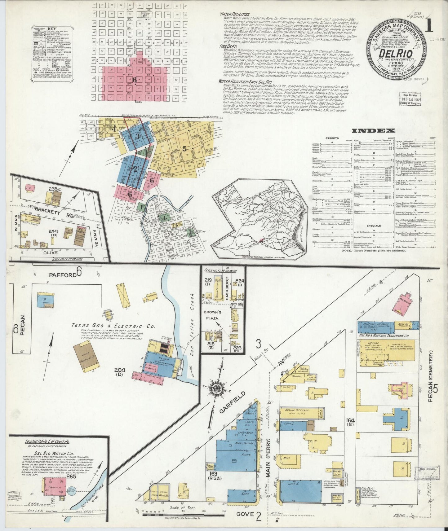 Sanborn Fire Insurance Map from Del Rio, Val Verde County, Texas. (1917) – Historic Sanborn Fire Insurance Map Print
