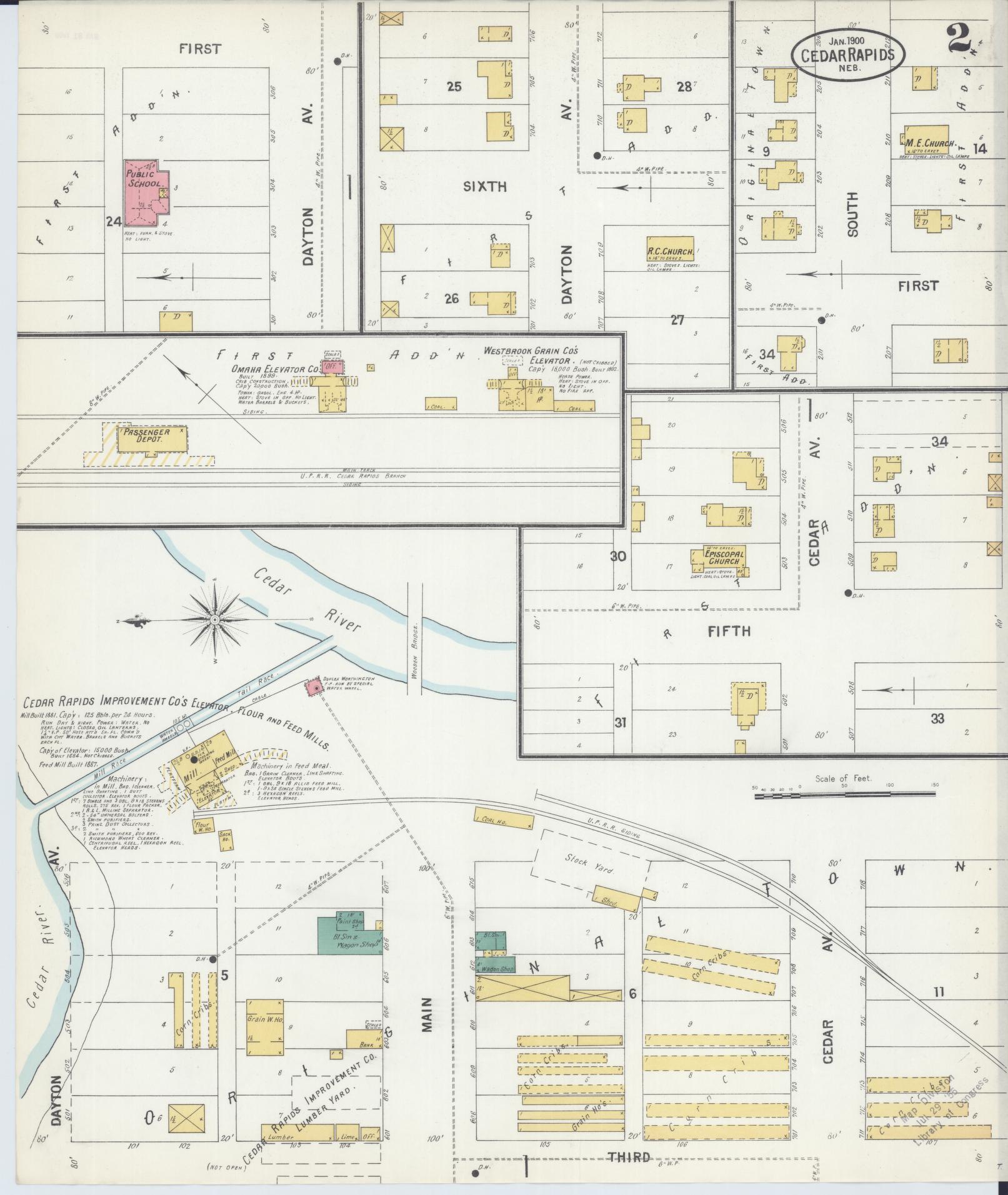 Sanborn Fire Insurance Map from Cedar Rapids, Boone County, Nebraska (1900), Sheet #0002 - Historic Sanborn Fire Insurance Map Print, vintage old map wall art, antique decor, genealogy gift, Nebraska Nebraska map
