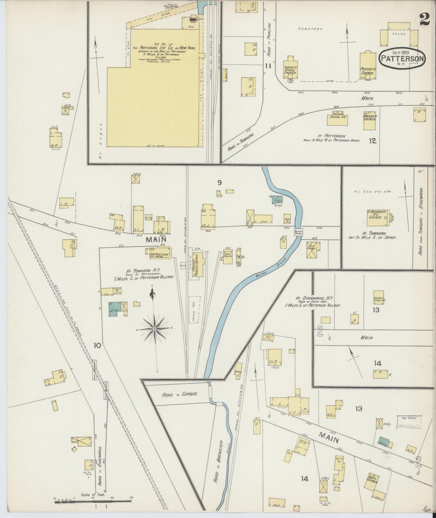 Sanborn Fire Insurance Map from Patterson, Putnam County, New York (1893), Sheet #0002 - Historic Sanborn Fire Insurance Map Print, vintage old map wall art, antique decor, genealogy gift, New York New York map