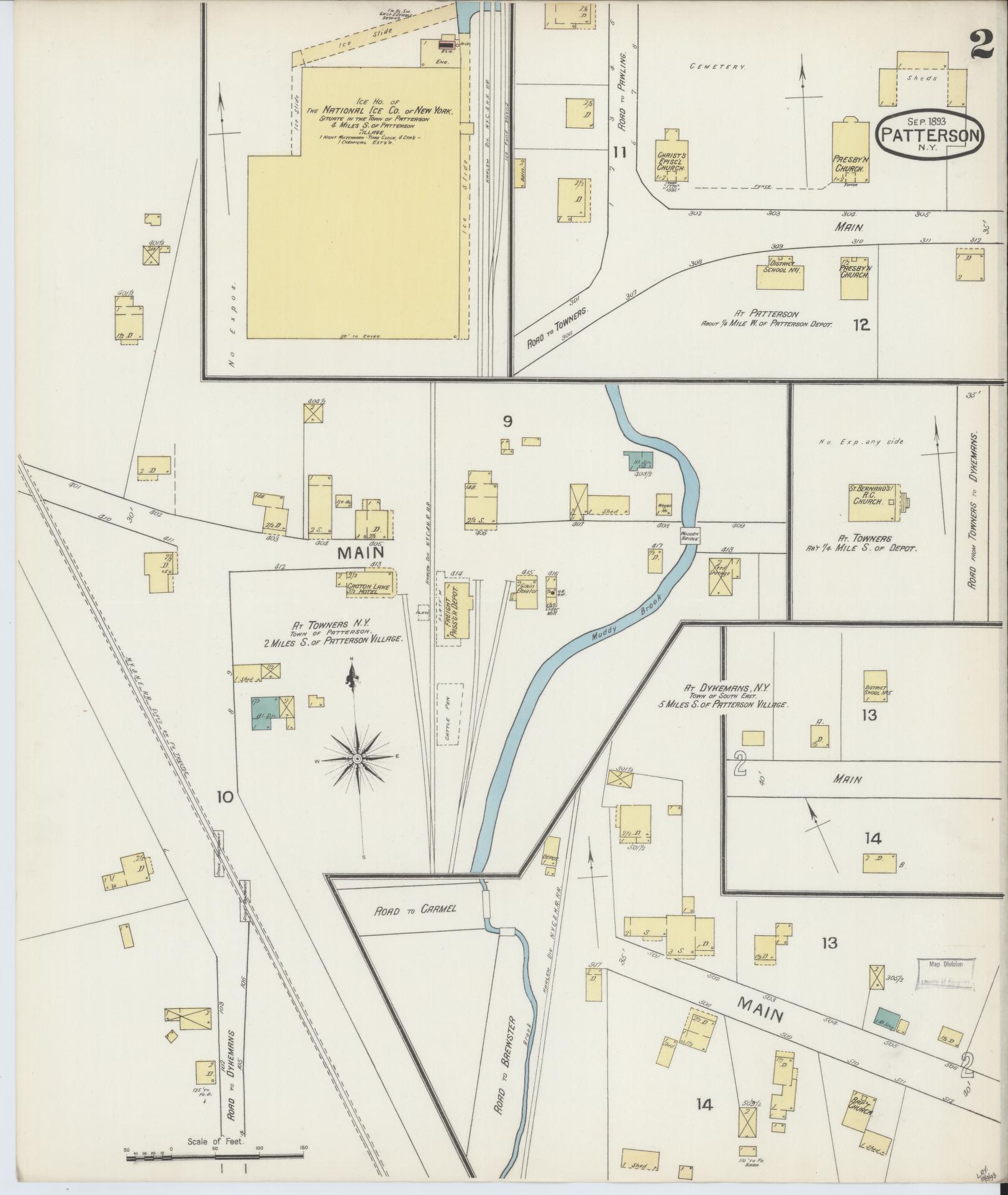 Sanborn Fire Insurance Map from Patterson, Putnam County, New York (1893), Sheet #0002 - Historic Sanborn Fire Insurance Map Print, vintage old map wall art, antique decor, genealogy gift, New York New York map