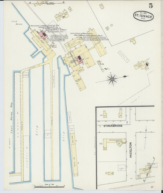 Sanborn Fire Insurance Map from Saint Ignace, Mackinac County, Michigan (1890), Sheet #0005 - Historic Sanborn Fire Insurance Map Print, vintage old map wall art, antique decor, genealogy gift, Michigan Michigan map
