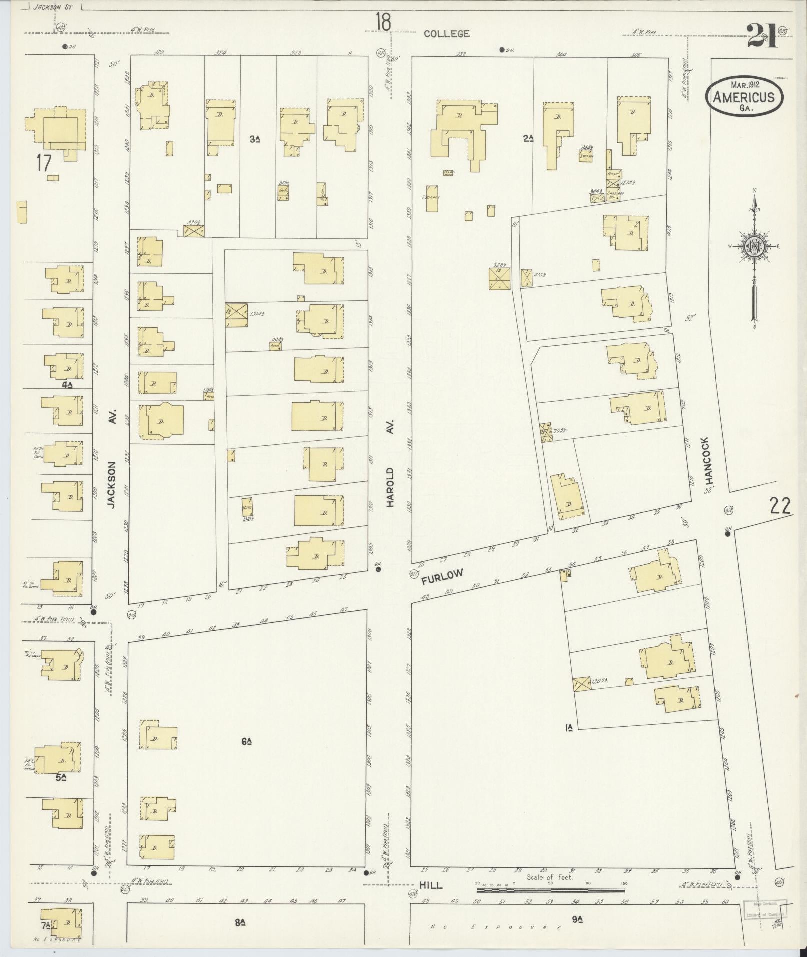 Sanborn Fire Insurance Map from Americus, Sumter County, Georgia (1912), Sheet #0021 - Historic Sanborn Fire Insurance Map Print, vintage old map wall art, antique decor, genealogy gift, Georgia Georgia map