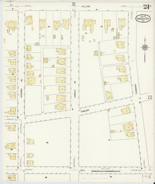 Sanborn Fire Insurance Map from Americus, Sumter County, Georgia (1912), Sheet #0021 - Historic Sanborn Fire Insurance Map Print, vintage old map wall art, antique decor, genealogy gift, Georgia Georgia map