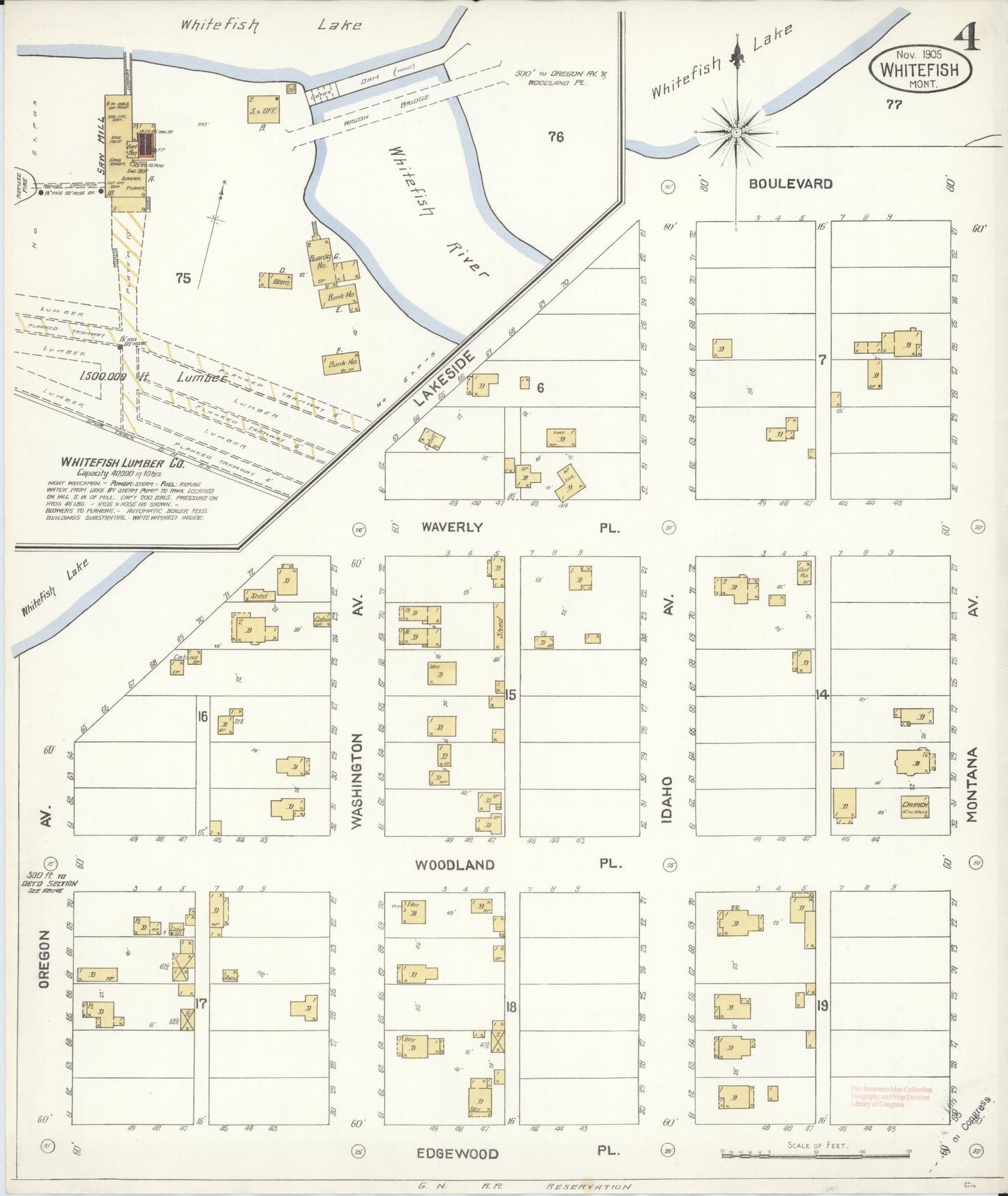 Sanborn Fire Insurance Map from Whitefish, Flathead County, Montana (1905), Sheet #0004 - Complete Map Set gallery image, historic Sanborn map, vintage wall art, Montana Montana