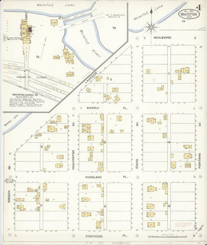 Sanborn Fire Insurance Map from Whitefish, Flathead County, Montana (1905), Sheet #0004 - Complete Map Set gallery image, historic Sanborn map, vintage wall art, Montana Montana
