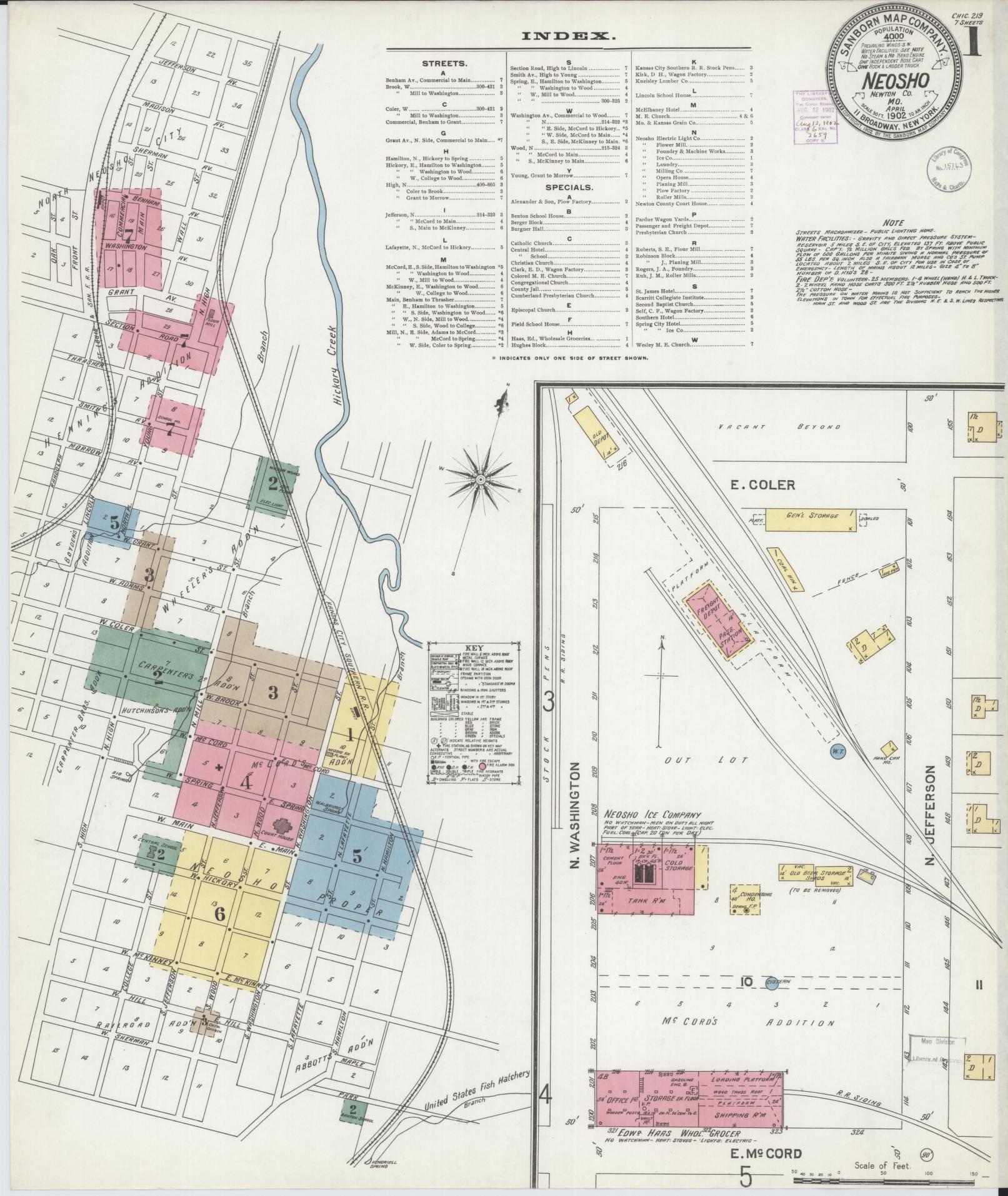 Sanborn Fire Insurance Map from Neosho, Newton County, Missouri (1902), Sheet #0001 - Complete Map Set gallery image, historic Sanborn map, vintage wall art, Missouri Missouri