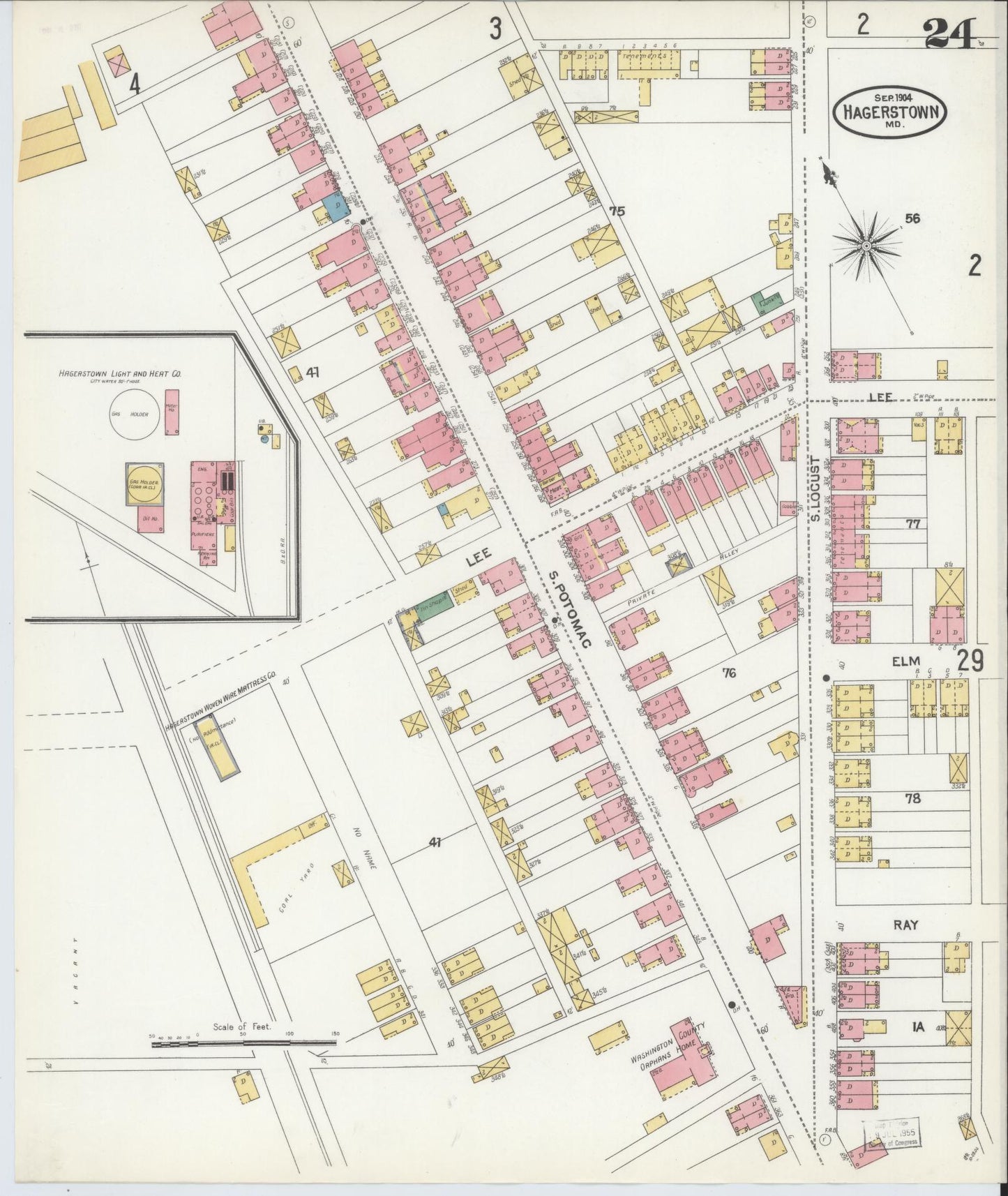 Sanborn Fire Insurance Map from Hagerstown, Washington County, Maryland (1904), Sheet #0024 - Complete Map Set gallery image, historic Sanborn map, vintage wall art, Maryland Maryland