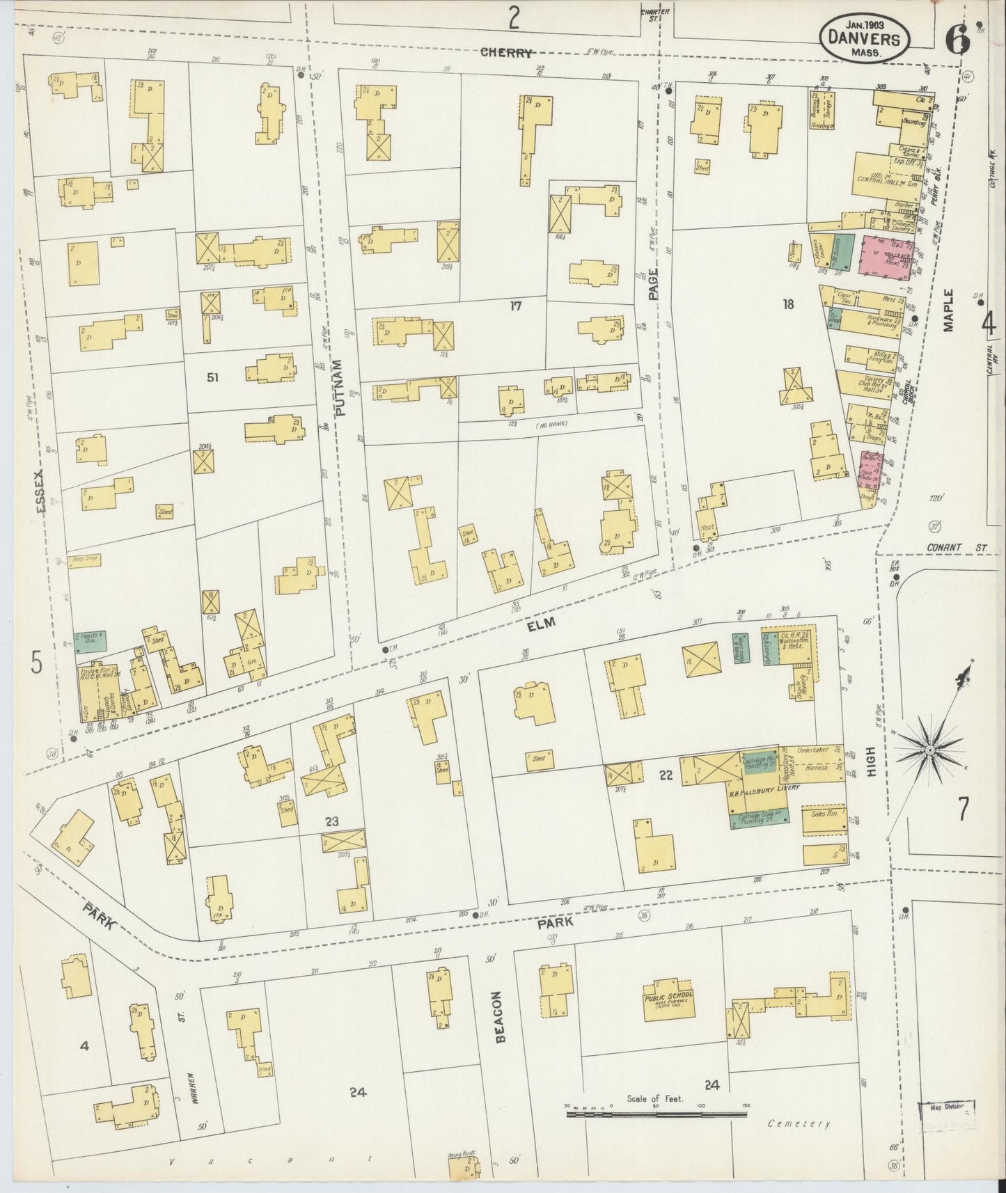 Sanborn Fire Insurance Map from Danvers, Essex County, Massachusetts (1903), Sheet #0006 - Historic Sanborn Fire Insurance Map Print, vintage old map wall art, antique decor, genealogy gift, Massachusetts Massachusetts map