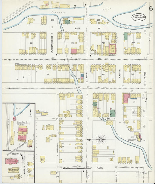Sanborn Fire Insurance Map from Shamokin, Northumberland County, Pennsylvania (1907), Sheet #0006 - Historic Sanborn Fire Insurance Map Print, vintage old map wall art, antique decor, genealogy gift, Pennsylvania Pennsylvania map