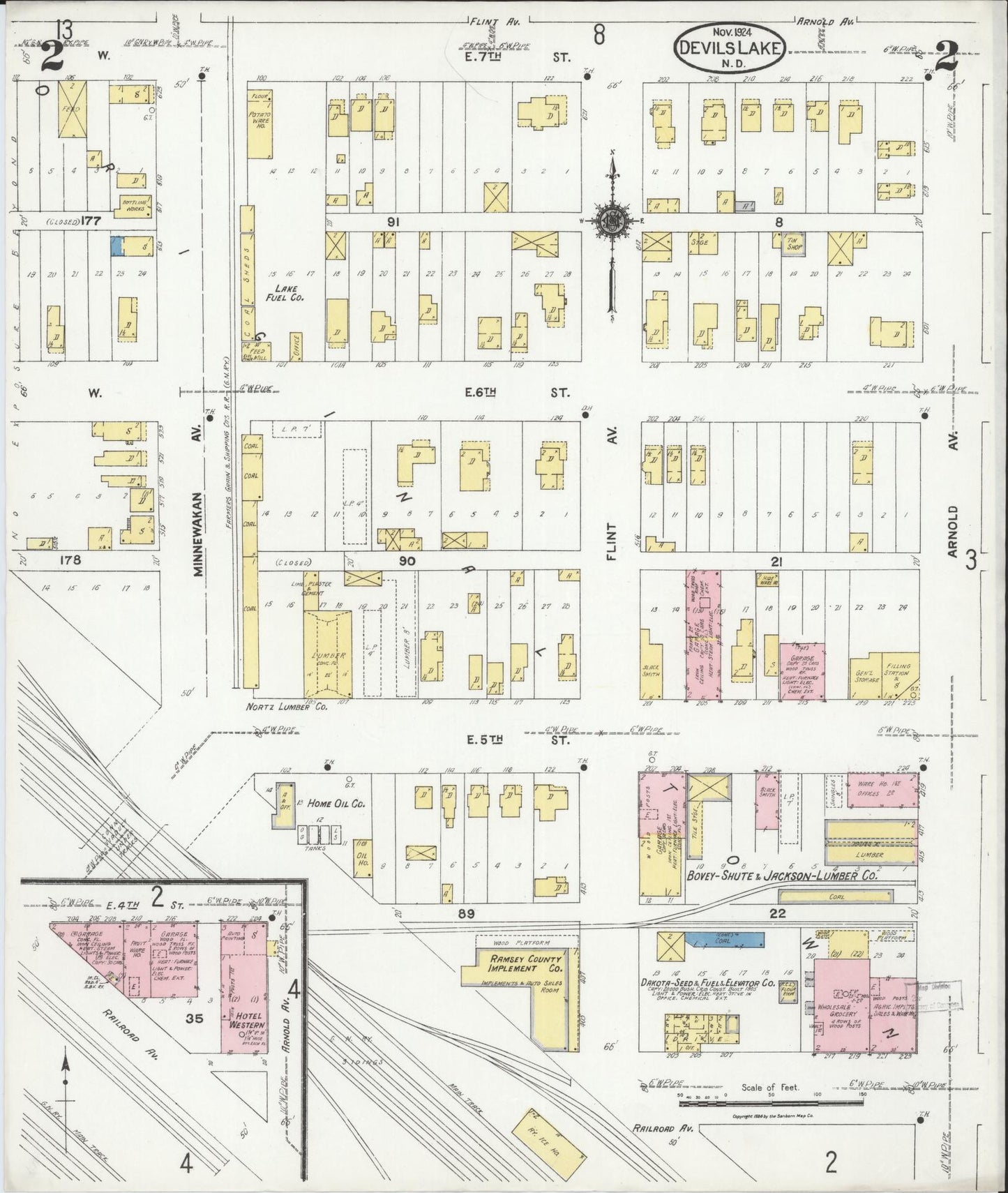 Sanborn Fire Insurance Map from Devils Lake, Ramsey County, North Dakota (1924), Sheet #0002 - Historic Sanborn Fire Insurance Map Print, vintage old map wall art, antique decor, genealogy gift, North Dakota North Dakota map