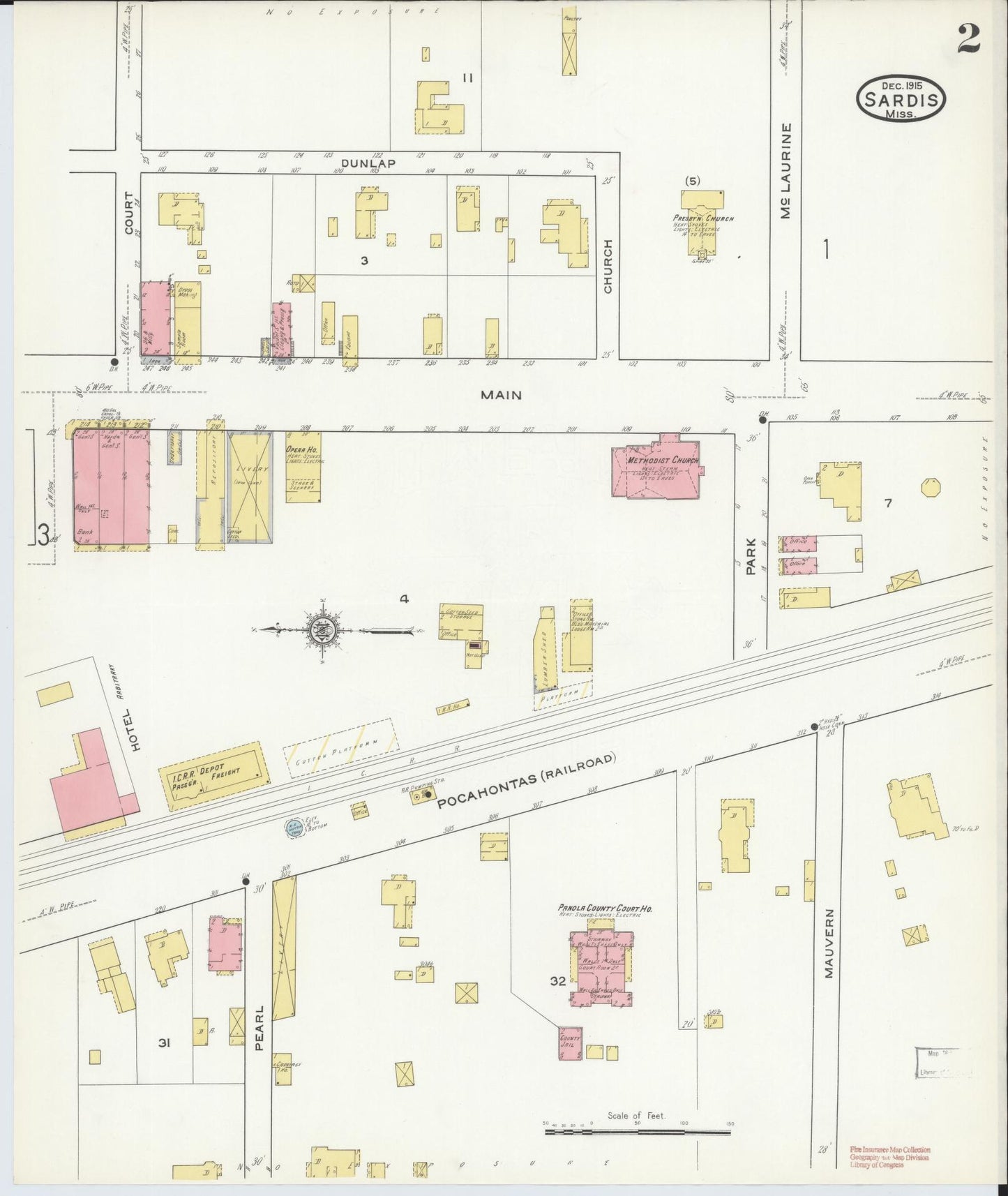 Sanborn Fire Insurance Map from Sardis, Panola County, Mississippi (1915), Sheet #0002 - Complete Map Set gallery image, historic Sanborn map, vintage wall art, Mississippi Mississippi