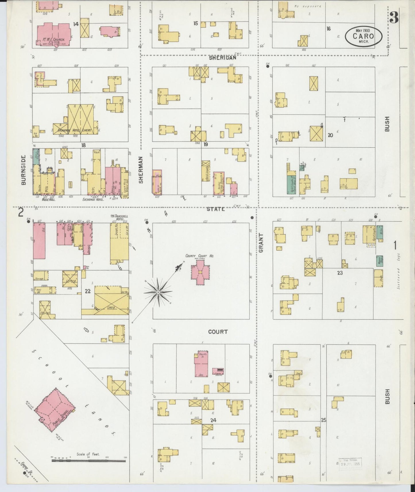 Sanborn Fire Insurance Map from Caro, Tuscola County, Michigan (1900), Sheet #0003 - Complete Map Set gallery image, historic Sanborn map, vintage wall art, Michigan Michigan