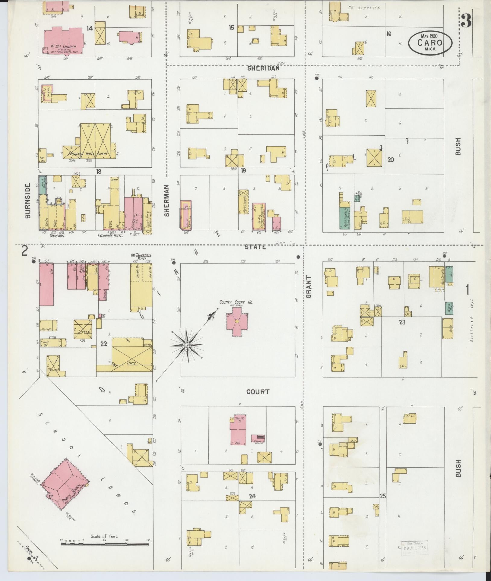 Sanborn Fire Insurance Map from Caro, Tuscola County, Michigan (1900), Sheet #0003 - Complete Map Set gallery image, historic Sanborn map, vintage wall art, Michigan Michigan